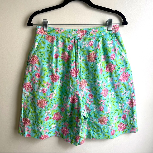 Lilly Pulitzer Pants - Lilly Pulitzer Vintage Linen Blend High-Waist Floral Pastel Pleated Shorts 10
